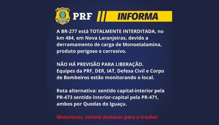 Nova Laranjeiras - BR 277 segue interditada e sem previsão de liberação